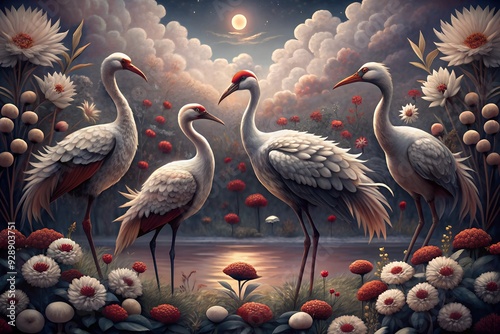 group of flamingos in water