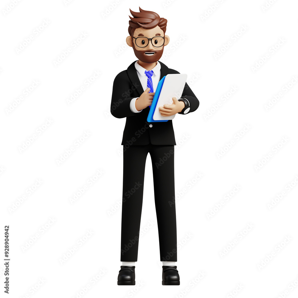 Business man holding a document 3d character illustration Business man holding a document 3d character illustration