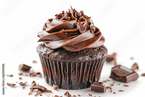 Chocolate Muffin Isolated on White Background. Close-up View of Delicious Pastry Cake