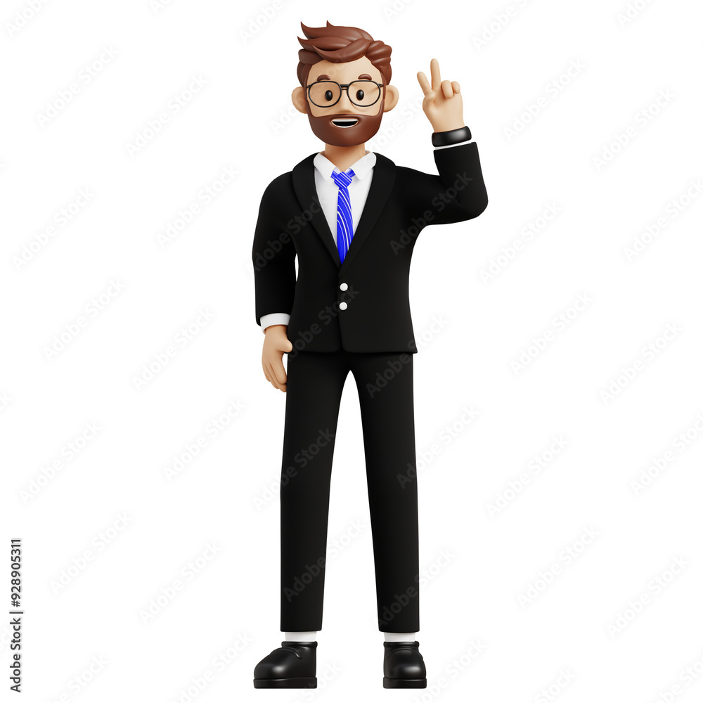 Business man showing victory sign 3d character illustration Business man showing victory sign 3d character illustration