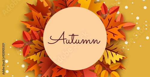 Autumn leaves frame a circle with "Autumn" text. Perfect for fall designs. Vector Illustration.