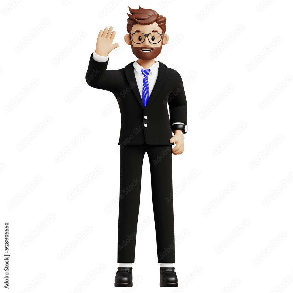 Business man waving hand 3d character illustration Business man waving hand 3d character illustration