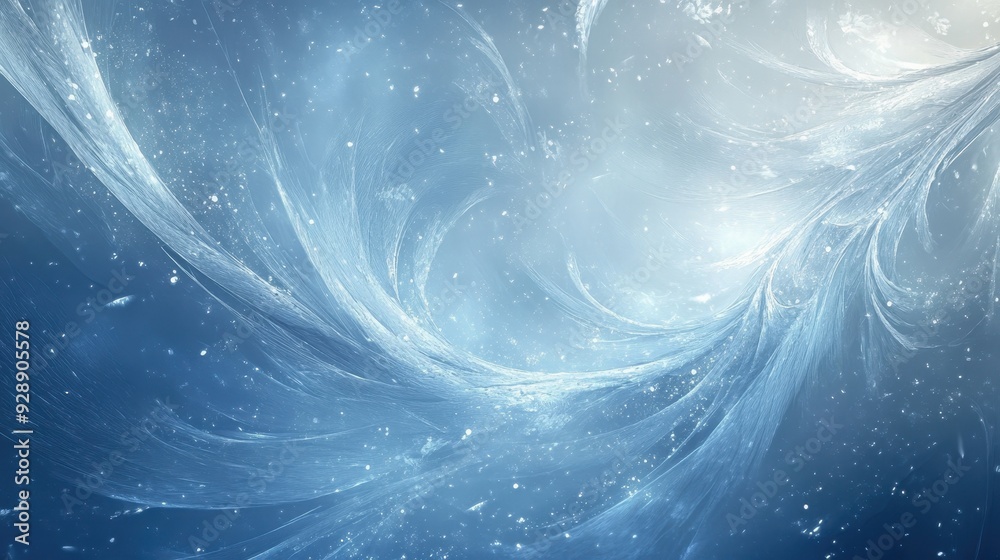 Obraz premium Abstract swirling patterns in blue and white resembling a dreamy, ethereal atmosphere.