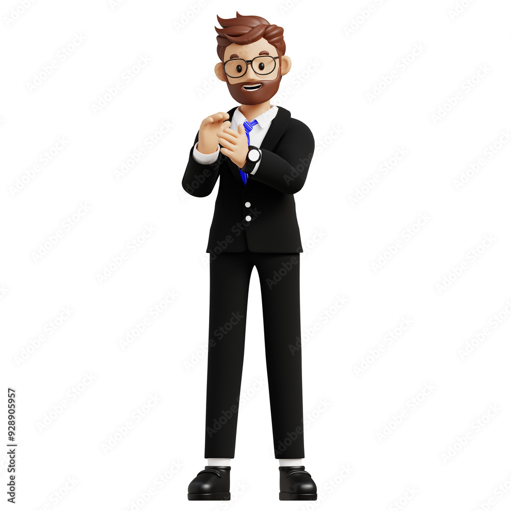 Happy businessman clapping hands 3d character illustration Happy businessman clapping hands 3d character illustration