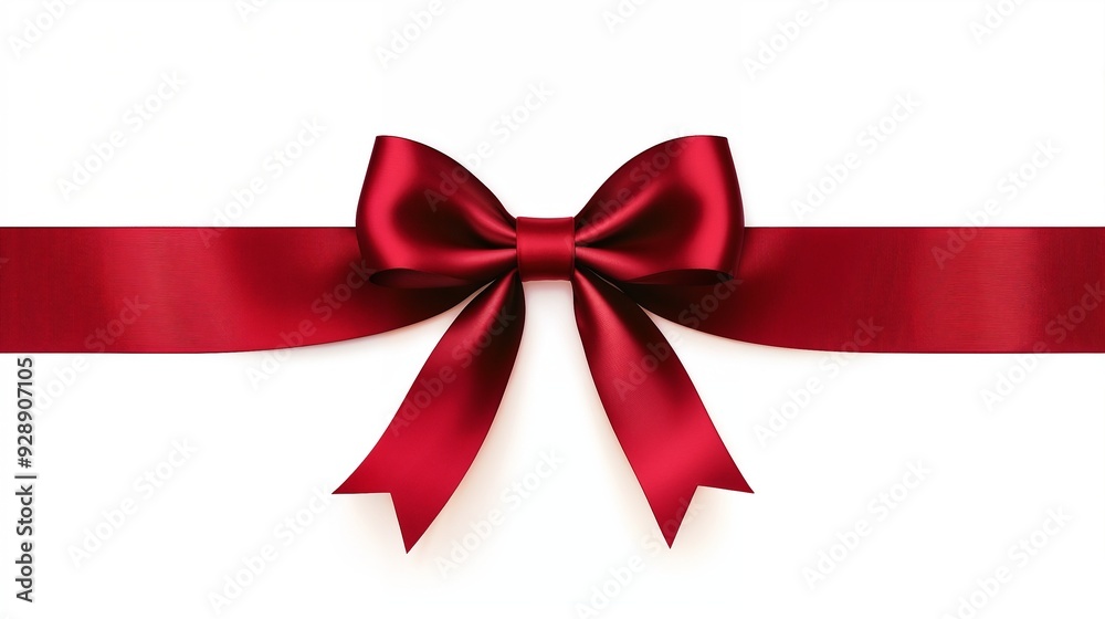 A vibrant red ribbon adorned with a charming bow against a white background A vibrant red ribbon adorned with a charming bow against a white background
