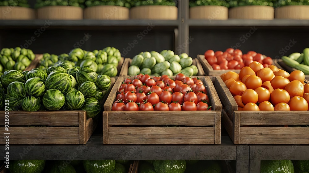 Wooden crates filled with fresh vegetables at a market stall
Wooden crates filled with fresh vegetables at a market stall