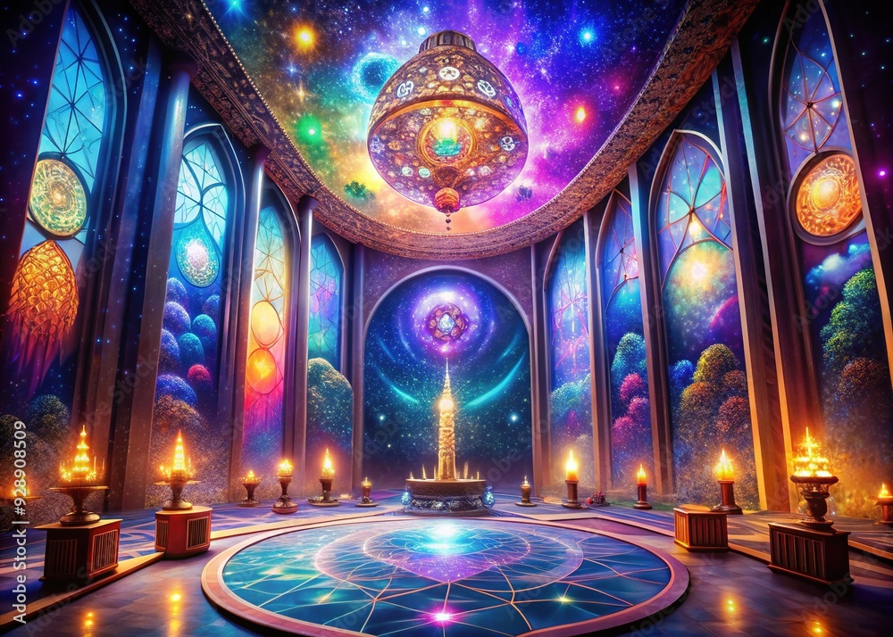 Obraz premium Celestial Glow Sanctuary: Ethereal lighting, cosmic patterns, astral projections, celestial colors