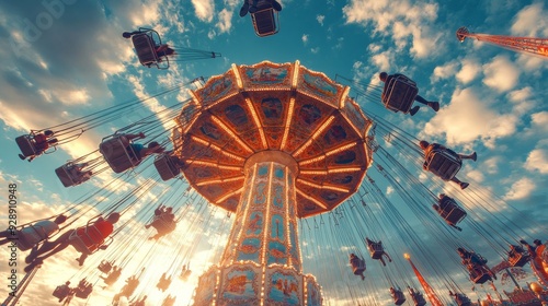 high-resolution, ultra-realistic, 4K, cinematic image of pople enjoying in luna park photo