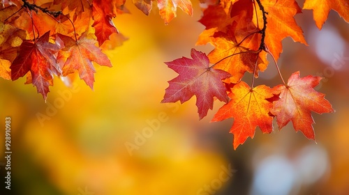 Maple tree leaves in vivid autumn hues with a blurred fall background offering copy space for text ideal for holiday themes Depicting the essence of fall and autumn season