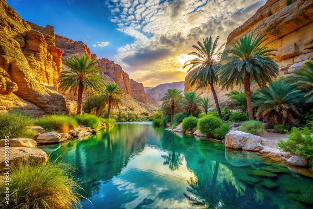 Desert Oasis Dreamscape: Lush greenery, shimmering water, hidden canyons, serenity, vibrant hues, vibrant and enigmatic Desert Oasis Dreamscape: Lush greenery, shimmering water, hidden canyons, serenity, vibrant hues, vibrant and enigmatic