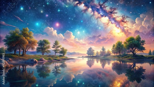 Dreamy Celestial Oasis: Starry, Ethereal, Pastel, Shimmering, Cosmic