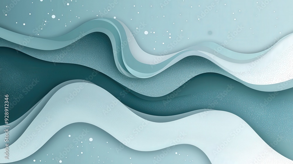 Soft, flowing curves in blue and white create a calming abstract background, reminiscent of waves and gentle ripples