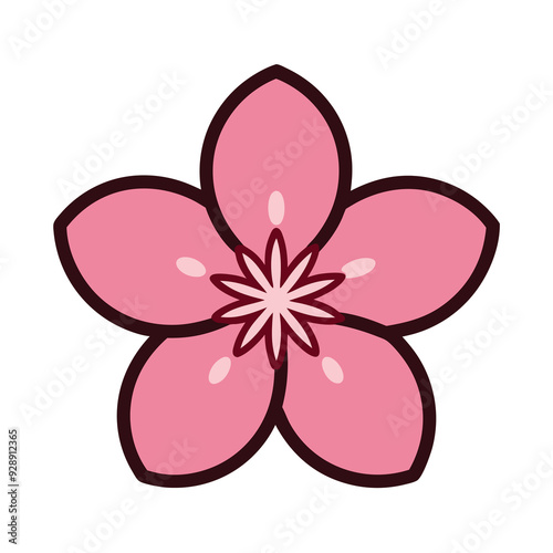 A single pink five petaled sakura flower