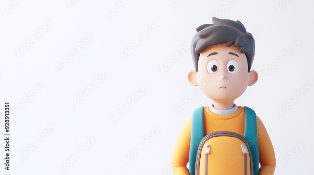 3D Illustration of Sad Boy with Backpack in Minimalistic Style 3D Illustration of Sad Boy with Backpack in Minimalistic Style