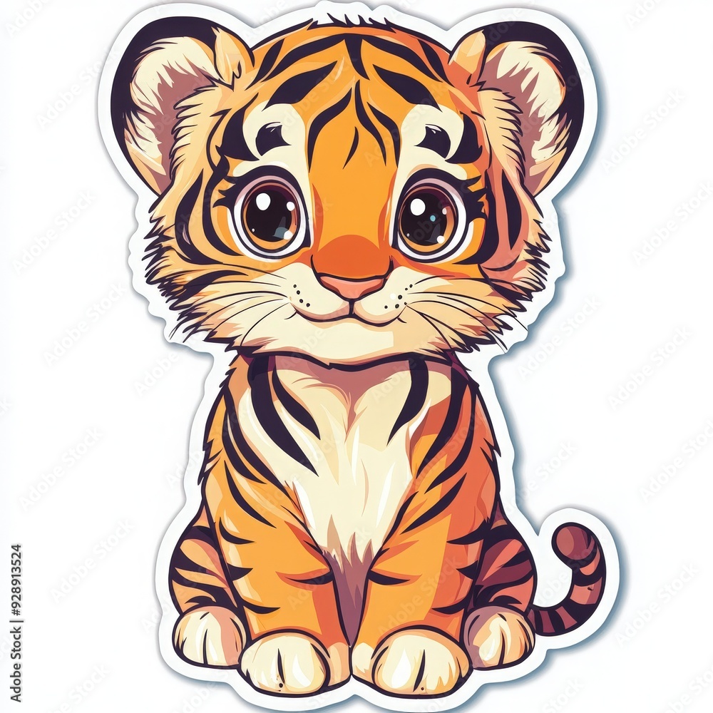Adorable cartoon tiger cub with big eyes, showcasing a playful and charming expression, perfect for children's designs. Adorable cartoon tiger cub with big eyes, showcasing a playful and charming expression, perfect for children's designs.