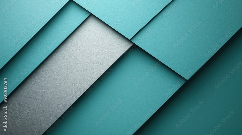 Textured surfaces in varying shades of teal and gray overlap, creating a visually striking abstract design in a modern setting Textured surfaces in varying shades of teal and gray overlap, creating a visually striking abstract design in a modern setting