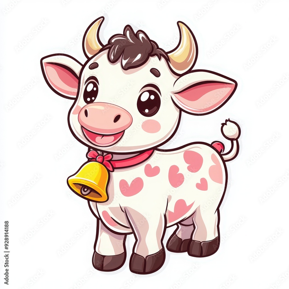 Cute cartoon cow character with a cheerful smile and a bell, perfect for children's illustrations or farm-themed designs. Cute cartoon cow character with a cheerful smile and a bell, perfect for children's illustrations or farm-themed designs.