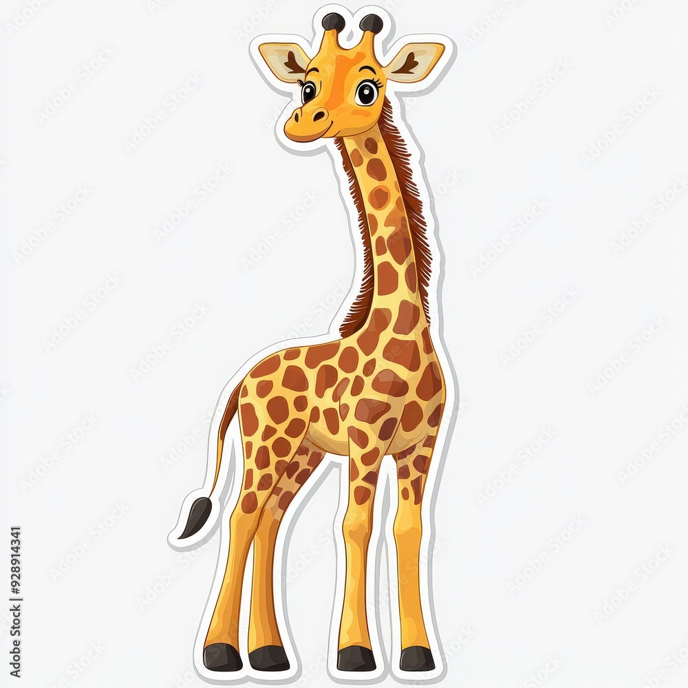Cute cartoon giraffe standing proudly with a cheerful expression, perfect for children's themes and educational content. Cute cartoon giraffe standing proudly with a cheerful expression, perfect for children's themes and educational content.