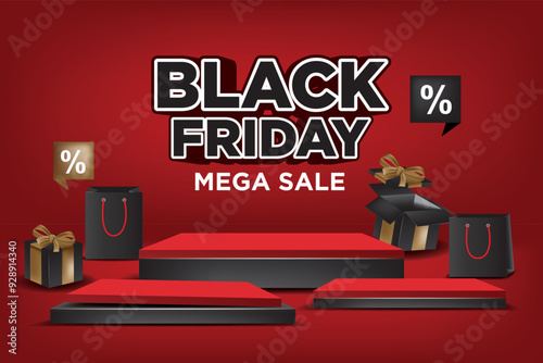 black friday background with three podium for product placement