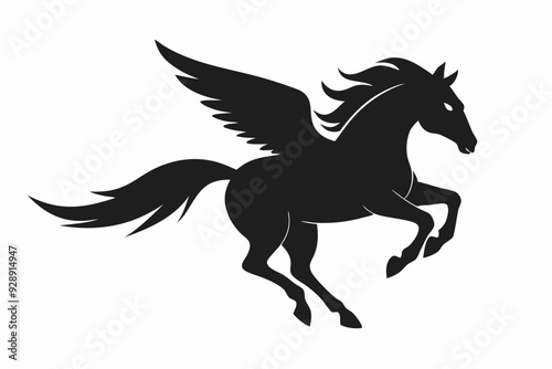 Horse flying silhouette, pegasus flying horse with wings vector
