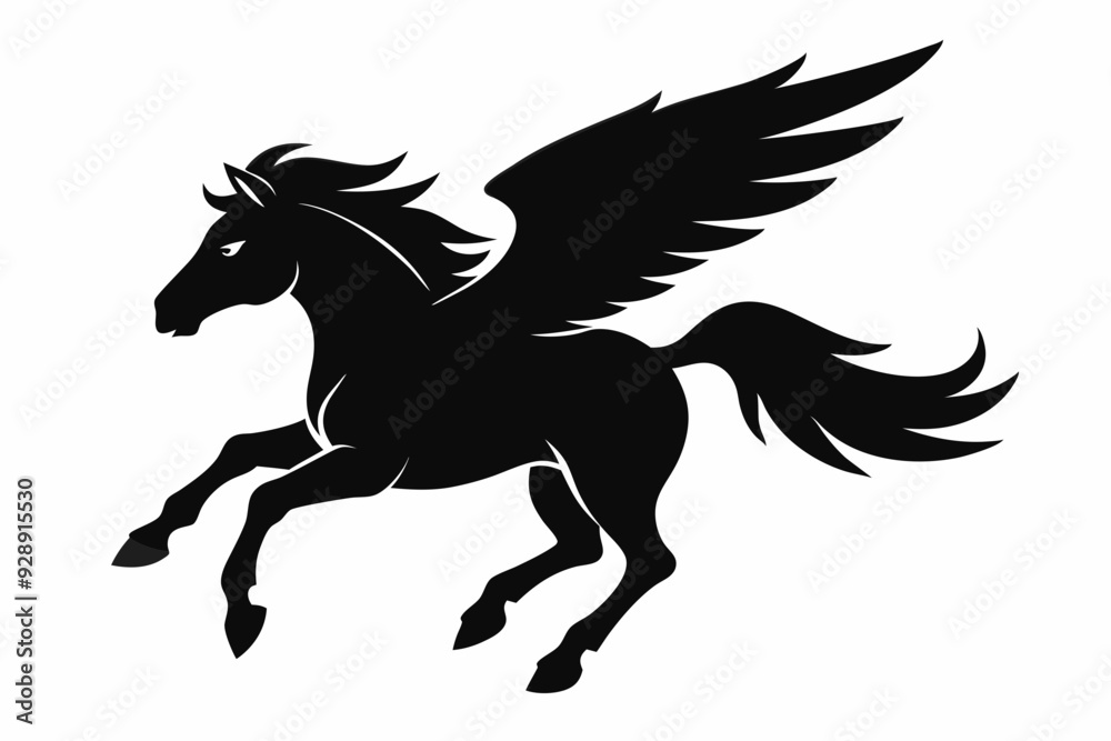 flying pegasus vector silhouette, winged horse icon, unicorn design flying pegasus vector silhouette, winged horse icon, unicorn design