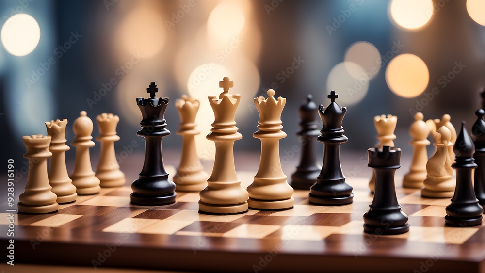 A chess board with a black and white king and pawns A chess board with a black and white king and pawns