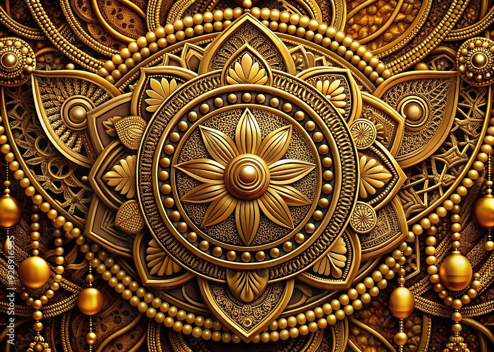 Naklejka premium Golden Adorned Tribal - Ethnic, Ancient, Ritualistic, Gold, Braided