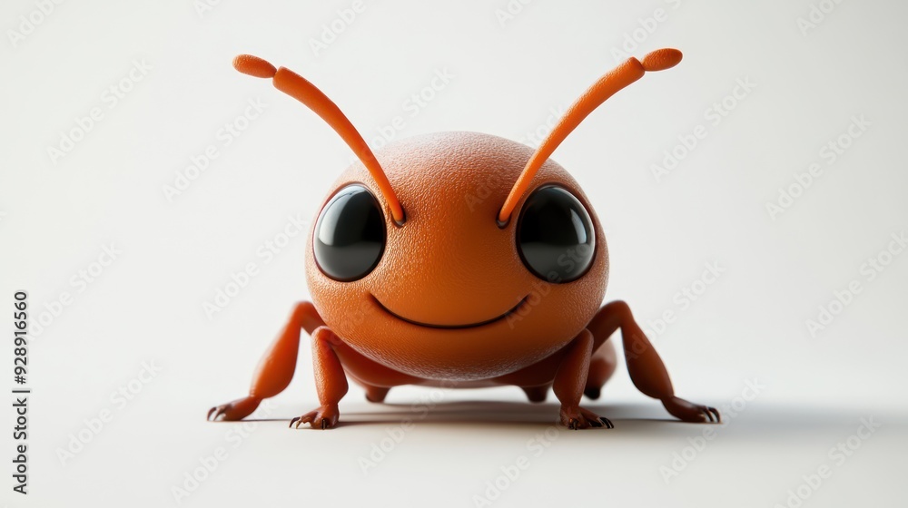 Close-Up Image of a Smiling Animated Ant with Big Eyes on a White Background Close-Up Image of a Smiling Animated Ant with Big Eyes on a White Background