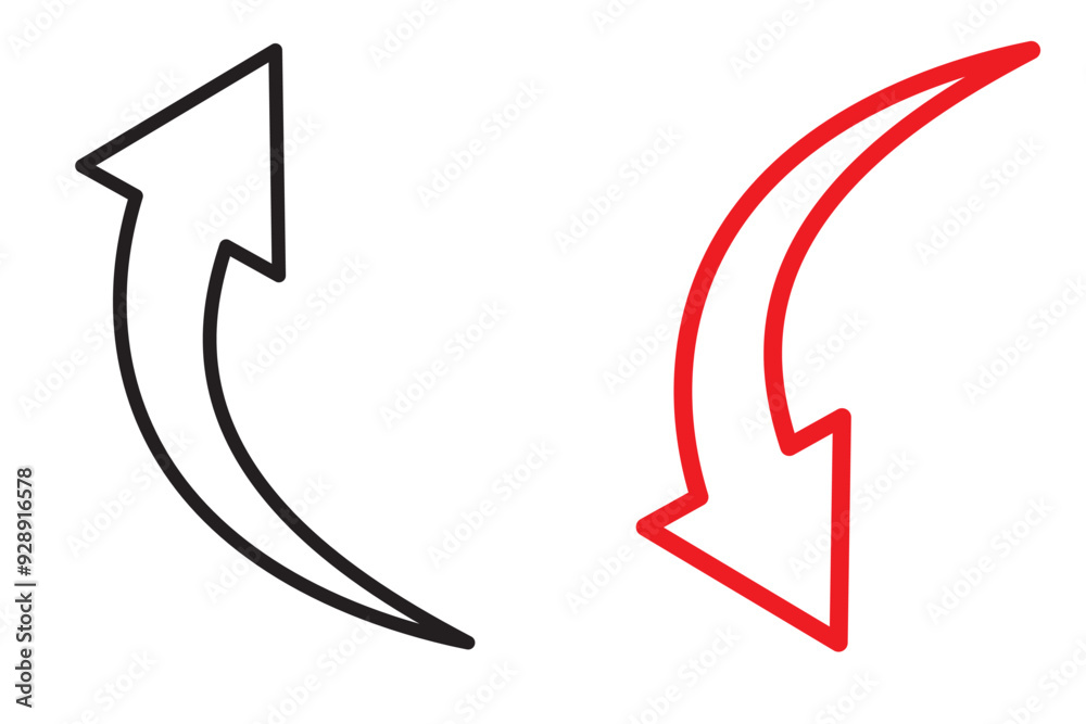 Curved arrow icon vector. Arrow pointer icon sign symbol in trendy flat style. Arrow right left vector icon illustration isolated on white and black background Curved arrow icon vector. Arrow pointer icon sign symbol in trendy flat style. Arrow right left vector icon illustration isolated on white and black background