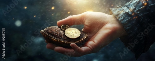 Hand holding a vintage pocket watch with a glowing dial.