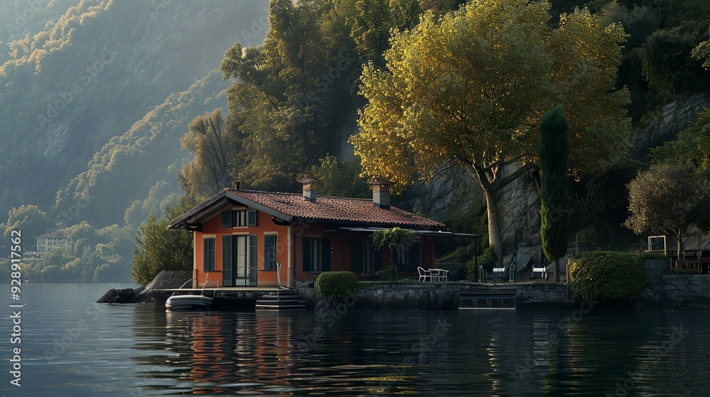 Naklejka premium Discover Serenity at a Lakeside Vacation Home
