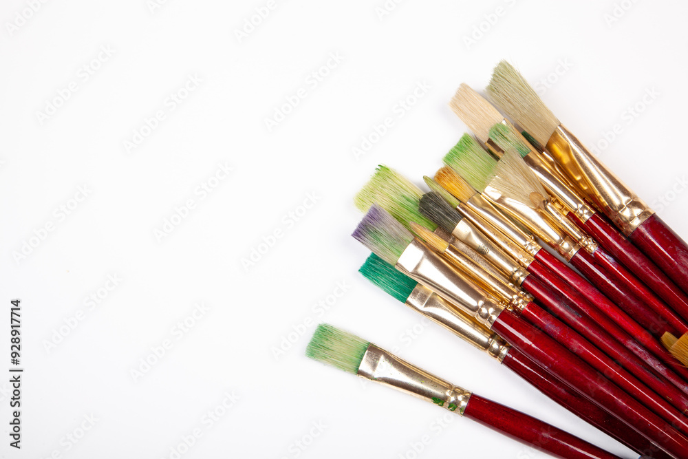 Fototapeta premium Various drawing tools, set of dirty paint brushes