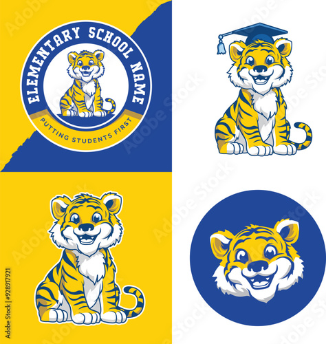 Fully editable vector logo template with playfull cute Tiger for elementary schools, charity foundations or any other suitablle digital or print media photo