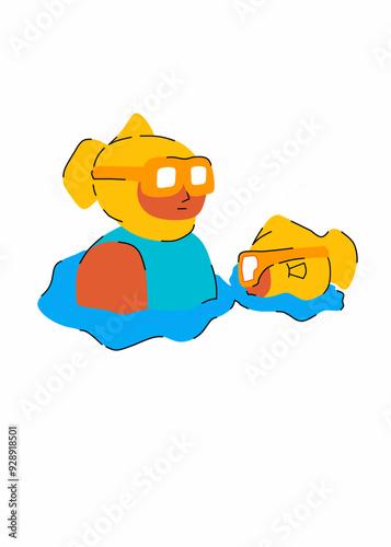 2 people in fish costumes swimming