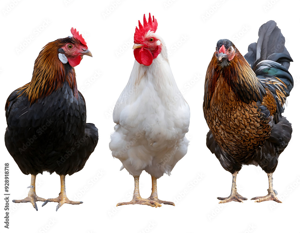 Fototapeta premium collection three white black brown chicken animal bundle isolated white background transparent png