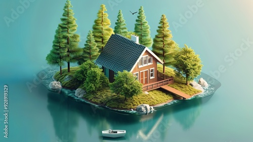 Stunning House by the Lake: Isometric Perspective