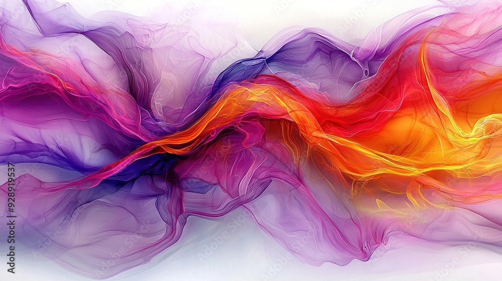 A colorful abstract art piece on a white canvas featuring red, yellow, purple, and orange waves A colorful abstract art piece on a white canvas featuring red, yellow, purple, and orange waves