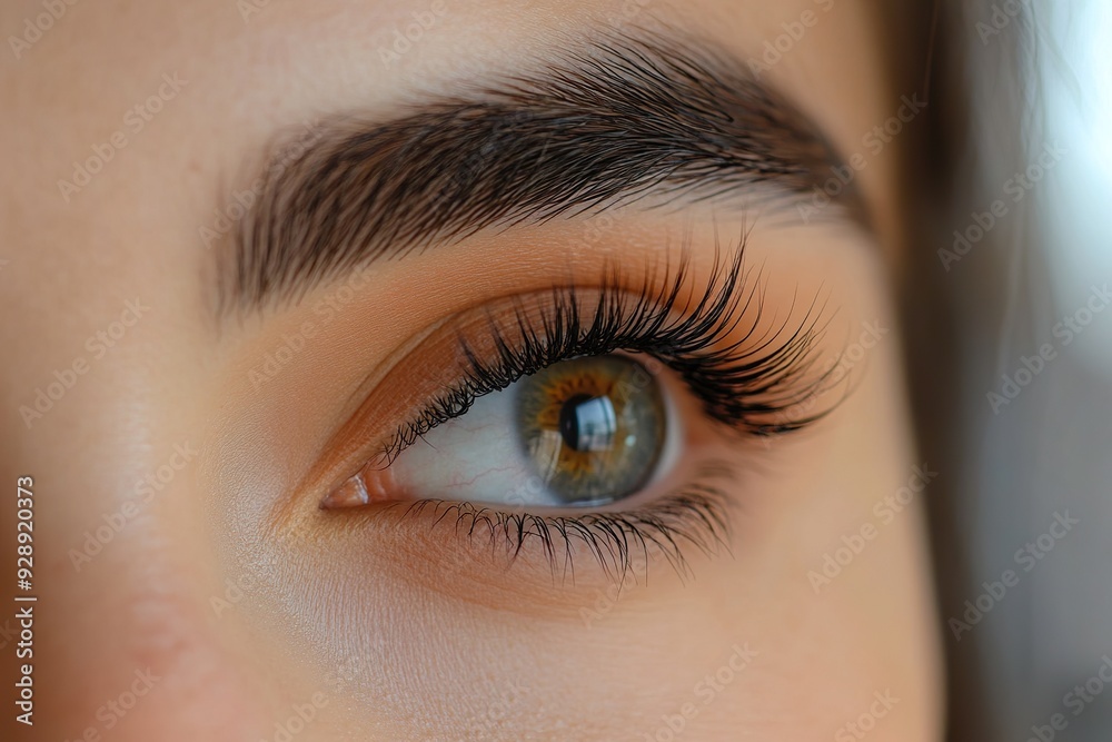 Fototapeta premium Beautiful Woman's Eye Showcasing Long Eyelash Extensions