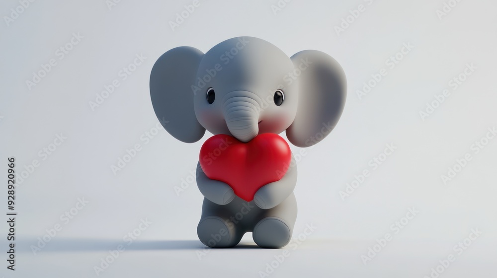 Adorable Baby Elephant Holding Red Heart in Minimalist Setting Adorable Baby Elephant Holding Red Heart in Minimalist Setting