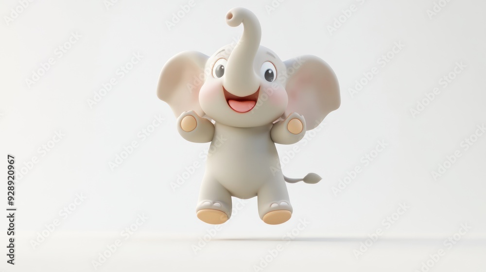 Adorable Cartoon Elephant Jumping in a Minimalistic White Background Adorable Cartoon Elephant Jumping in a Minimalistic White Background