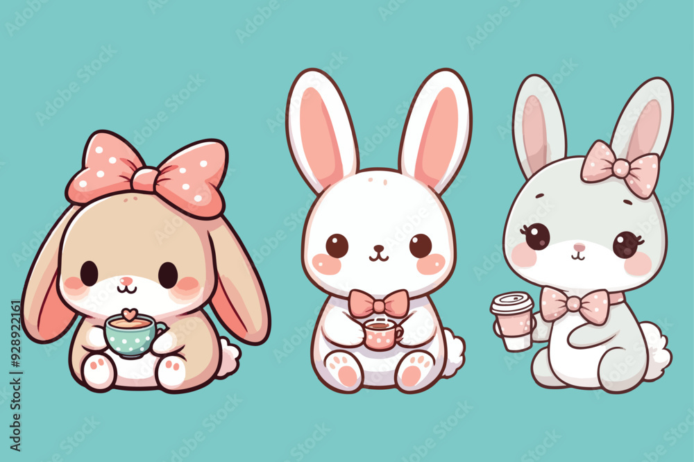 Fototapeta premium vector Illustrator bunny holding a coffee cup 
