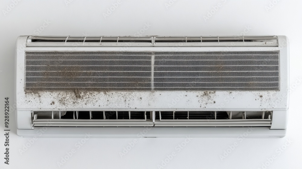 Dirty air conditioner unit showing neglect, highlighting the importance of regular maintenance for indoor air quality.