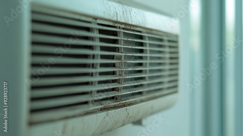 Close-up of a dusty and dirty air vent, highlighting the need for cleaning and maintenance in home or office environments.