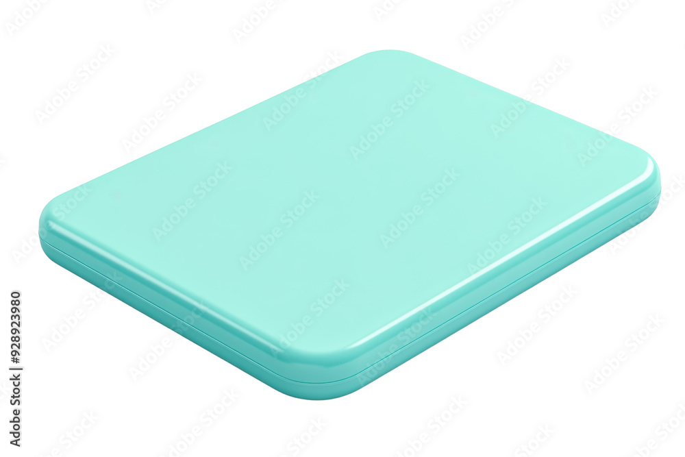 High angle view of a mint green rectangular tablet cover isolated on a transparent background. showcasing minimalistic and sleek design. High angle view of a mint green rectangular tablet cover isolated on a transparent background. showcasing minimalistic and sleek design.