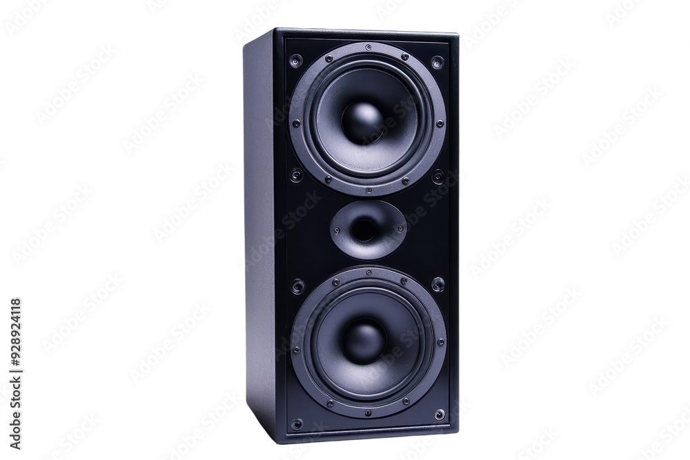 High-quality black audio speaker with dual woofers and a tweeter for immersive sound. Perfect for home theater or professional audio setups. High-quality black audio speaker with dual woofers and a tweeter for immersive sound. Perfect for home theater or professional audio setups.