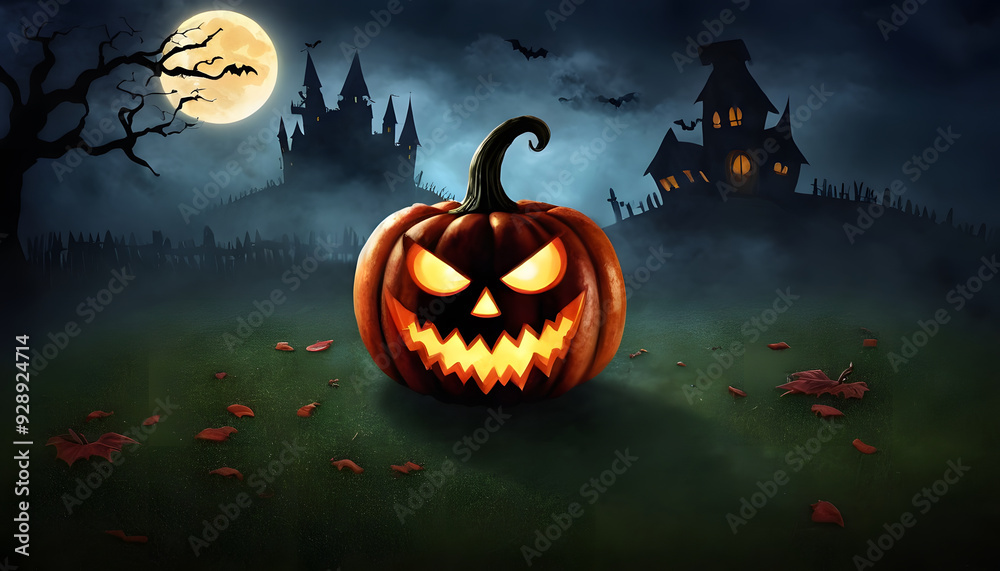 A carved Halloween pumpkin with a sinister face, glowing orange from within, set against a dark, moody background. The pumpkin has sharp teeth and pointed eyes, creating a spooky atmosphere. A carved Halloween pumpkin with a sinister face, glowing orange from within, set against a dark, moody background. The pumpkin has sharp teeth and pointed eyes, creating a spooky atmosphere.