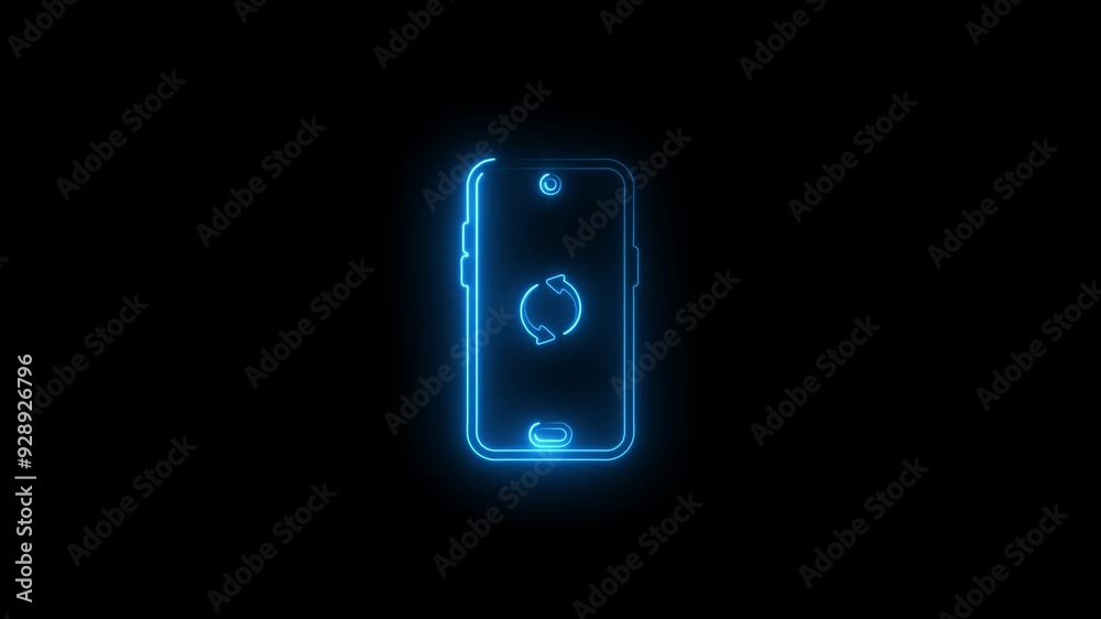 Abstract glowing neon line Rotate smart phone icon animation. Phone rotation icon concept animation on black background. Abstract glowing neon line Rotate smart phone icon animation. Phone rotation icon concept animation on black background.