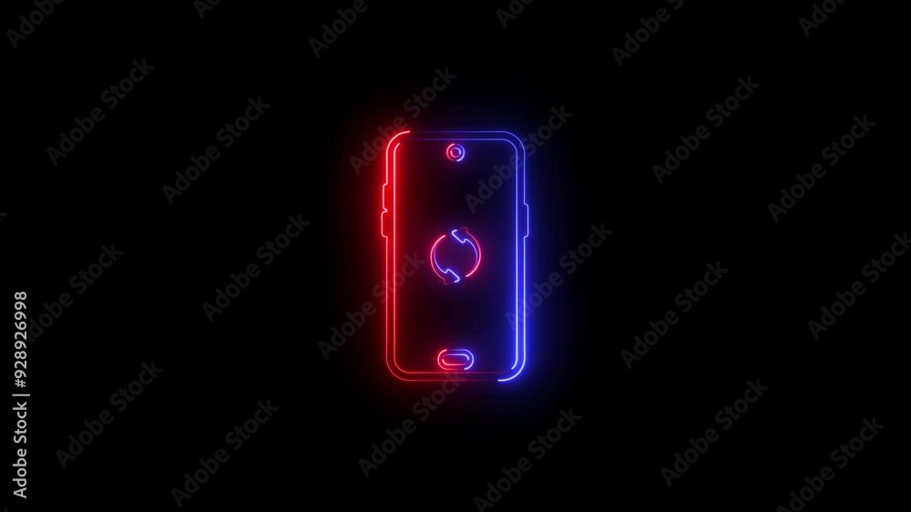 Abstract glowing neon line Rotate smart phone icon animation. Phone rotation icon concept animation on black background. Abstract glowing neon line Rotate smart phone icon animation. Phone rotation icon concept animation on black background.