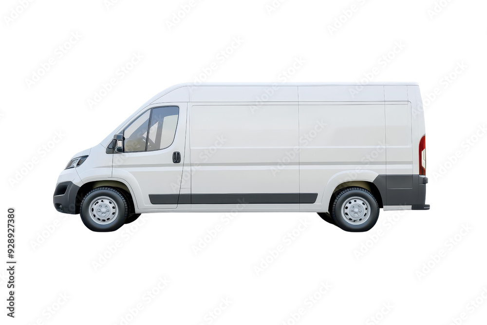 Side view of a white delivery van isolated on a transparent background. ideal for marketing and commercial transportation themes. Side view of a white delivery van isolated on a transparent background. ideal for marketing and commercial transportation themes.