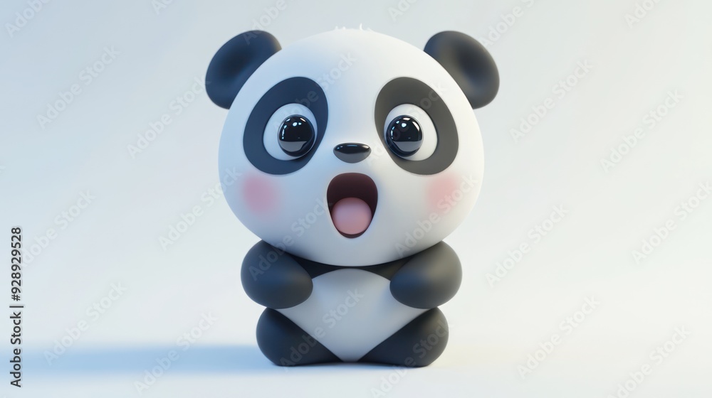 Cute Panda Sitting on White Background
